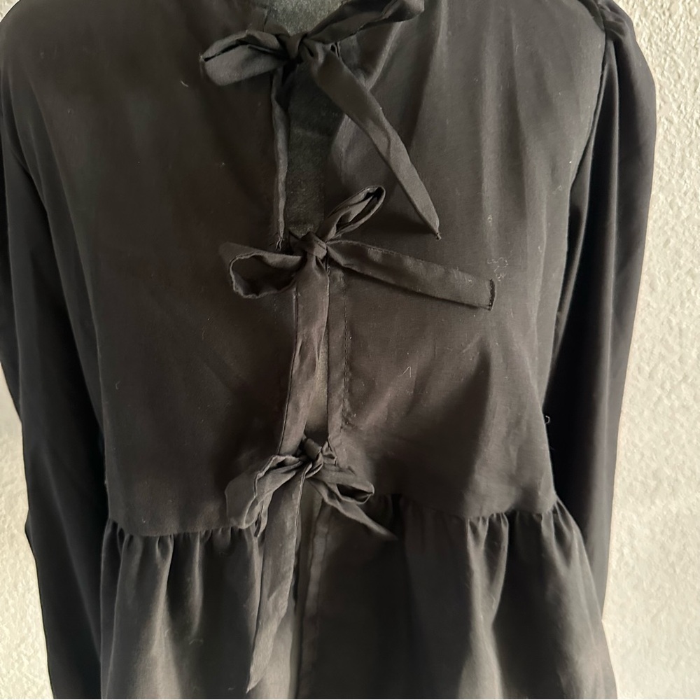 Black Bow Front Peplum Top – Size Medium - Picture 2 of 5